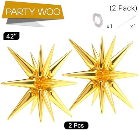 Gold Star Spike Balloons 2pcs Explosion Foil Mylar Balloons in 2 PCS - 42 Inch in Gold, alternate view 4