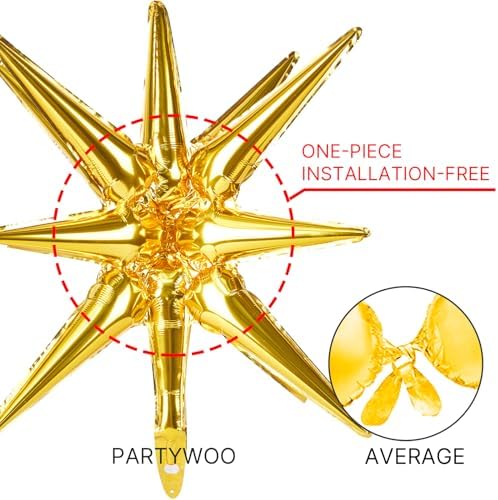 Gold Star Spike Balloons 2pcs Explosion Foil Mylar Balloons in 2 PCS - 42 Inch in Gold, alternate view 5
