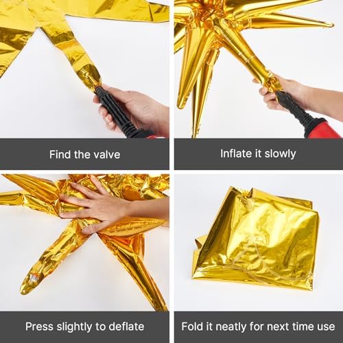 Gold Star Spike Balloons 2pcs Explosion Foil Mylar Balloons in 2 PCS - 42 Inch in Gold, alternate view 6