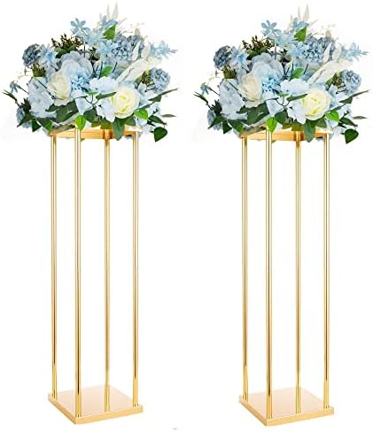 Gold Tall Centerpieces for Tables, Geometric Vases for Bulk, 31.5" 2pcs in 23.6"/31.5" tall in Gold