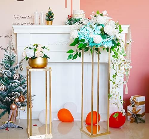 Gold Tall Centerpieces for Tables, Geometric Vases for Bulk, 31.5" 2pcs in 23.6"/31.5" tall in Gold, alternate view 2