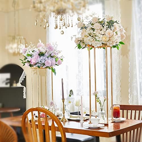 Gold Tall Centerpieces for Tables, Geometric Vases for Bulk, 31.5" 2pcs in 23.6"/31.5" tall in Gold, alternate view 4