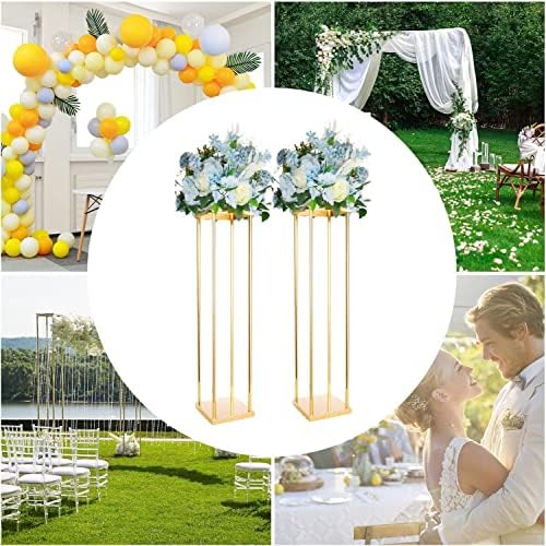 Gold Tall Centerpieces for Tables, Geometric Vases for Bulk, 31.5" 2pcs in 23.6"/31.5" tall in Gold, alternate view 5