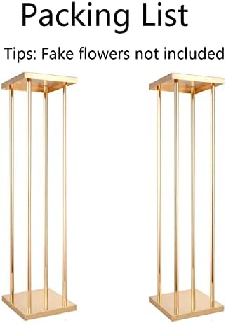 Gold Tall Centerpieces for Tables, Geometric Vases for Bulk, 31.5" 2pcs in 23.6"/31.5" tall in Gold, alternate view 6
