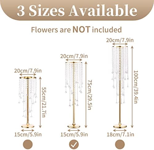Gold Tall Metal Vase Stand with Crystal Beads, Wedding Decor 10Pcs in Gold, alternate view 3