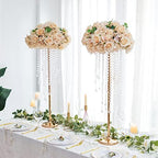 Gold Tall Metal Vase Stand with Crystal Beads, Wedding Decor 2Pcs in Gold