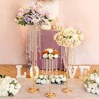 Gold Tall Metal Vase Stand with Crystal Beads, Wedding Decor 2Pcs in Gold, alternate view 5