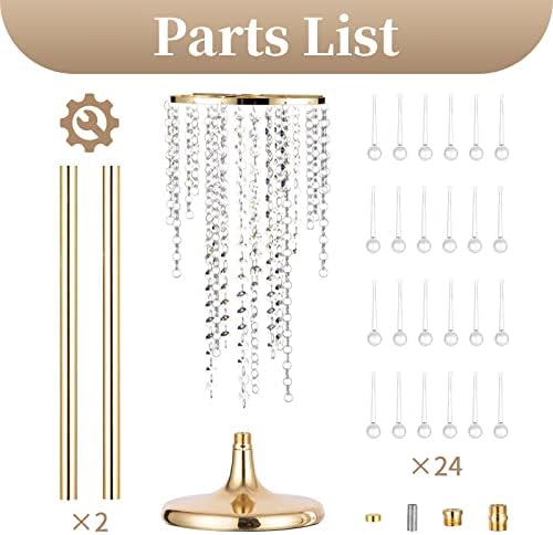 Gold Tall Metal Vase Stand with Crystal Beads, Wedding Decor 2Pcs in Gold, alternate view 6