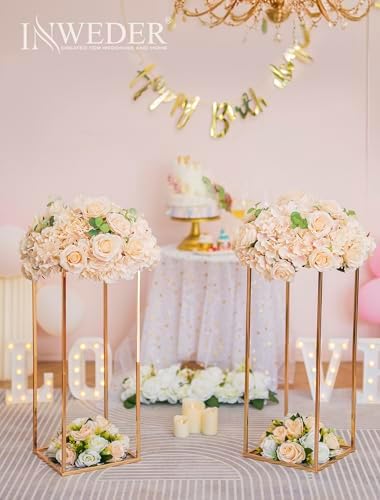 Gold Tall Stand for Wedding: 23.6in, With Metal Panel, Packs of 2 in Gold-2PSC, alternate view 4