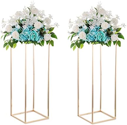 Gold Tall Stand for Wedding: 34.5in, With Metal Panel, Packs of 2 in Gold-2PSC