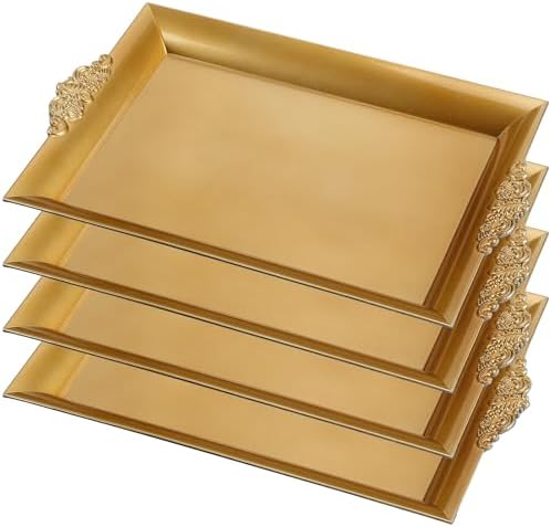 Gold Tray 14 x 10 Decorative Serving Tray 4 Pcs, Rectangle in Gold