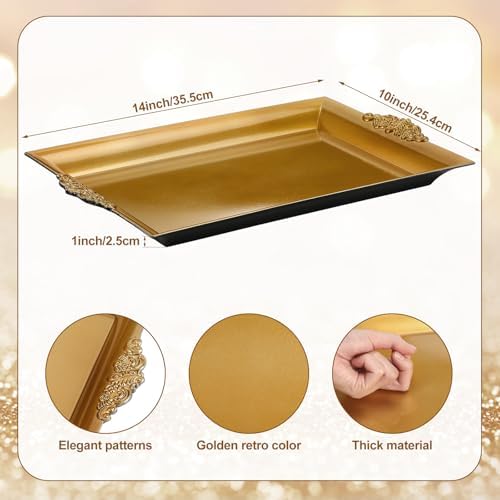 Gold Tray 14 x 10 Decorative Serving Tray 4 Pcs, Rectangle in Gold, alternate view 3