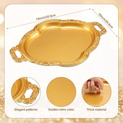 Gold Tray 14 x 10 Decorative Serving Tray 4 Pcs, Scalloped in Gold, alternate view 3