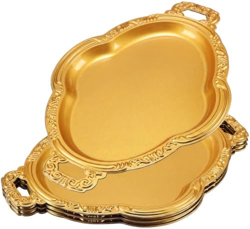 Gold Tray 14 x 10 Decorative Serving Tray 4 Pcs, Scalloped in Gold, alternate view 4