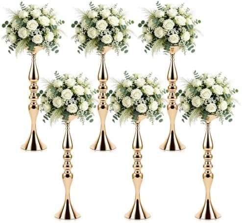 Gold Trumpet Vases Bulk for Centerpieces, 6Pcs 20'' Tall Wedding Center Pieces Decoration for Table, Flower