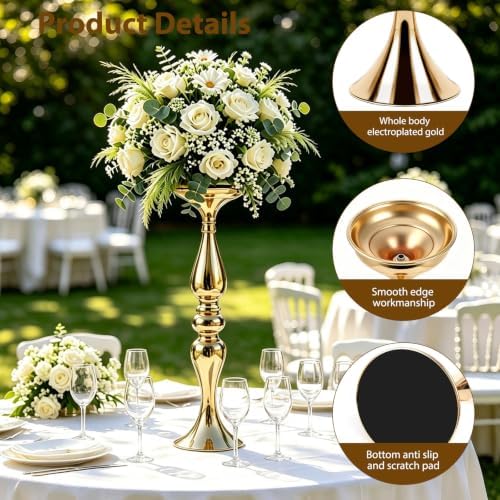 Gold Trumpet Vases Bulk for Centerpieces, 6Pcs 20'' Tall Wedding Center Pieces Decoration for Table, Flower, alternate view 4