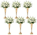 Gold Trumpet Vases for Centerpieces Wedding Tables Bulk, 6Pcs 18.5'' Tall Center Pieces Decoration for Flowers