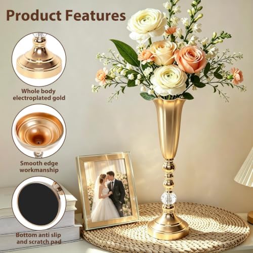 Gold Trumpet Vases for Centerpieces Wedding Tables Bulk, 6Pcs 18.5'' Tall Center Pieces Decoration for Flowers, alternate