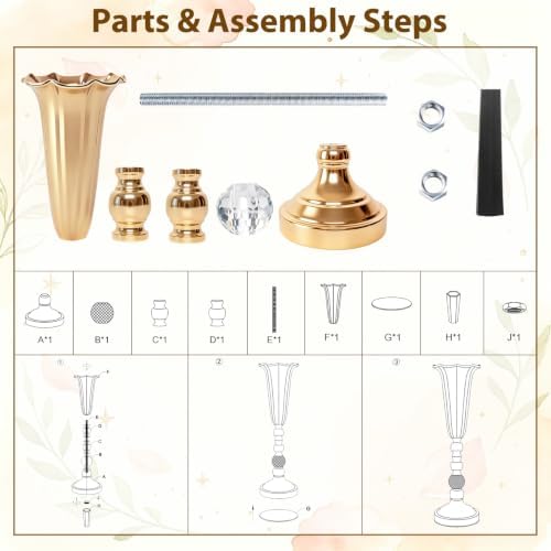 Gold Trumpet Vases for Centerpieces Wedding Tables Bulk, 6Pcs 18.5'' Tall Center Pieces Decoration for Flowers, alternate