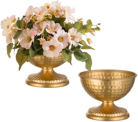 Gold Urn Vase for Flowers, Wedding Table Compote Vases, 4.3in, 2Pcs in Gold