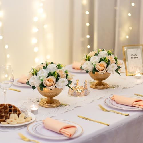 Gold Urn Vase for Flowers, Wedding Table Compote Vases, 4.3in, 2Pcs in Gold, alternate view 4