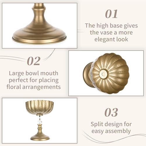 Gold Urn Vase for Wedding, Distressed Compote Vases for Table, 2Pcs in Gold, alternate view 6