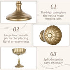 Gold Urn Vase for Wedding, Distressed Compote Vases for Table, 2Pcs in Gold, alternate view 6
