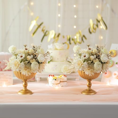 Gold Urn Vase for Wedding, Tall Vases Centrepieces for Table, 2Pcs in Gold, alternate view 2