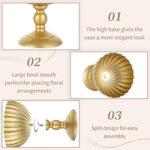 Gold Urn Vase for Wedding, Tall Vases Centrepieces for Table, 2Pcs in Gold, alternate view 6