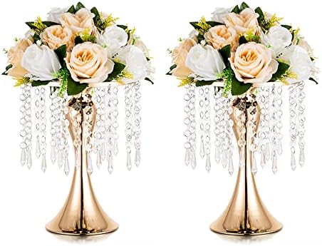 Gold Vase Stand Table: 10.2in Wedding Centerpieces, Set of 2 in Gold