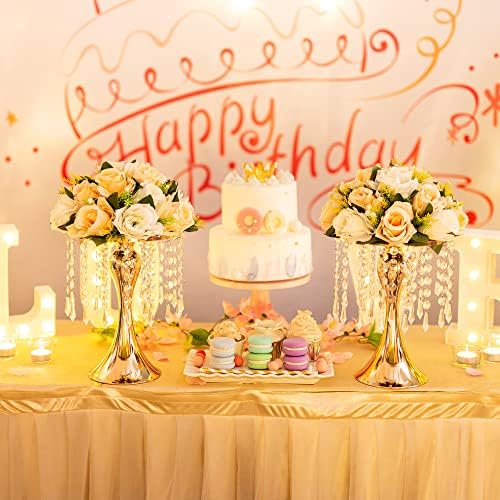 Gold Vase Stand Table: 10.2in Wedding Centerpieces, Set of 2 in Gold, alternate view 4