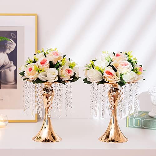 Gold Vase Stand Table: 10.2in Wedding Centerpieces, Set of 2 in Gold, alternate view 5
