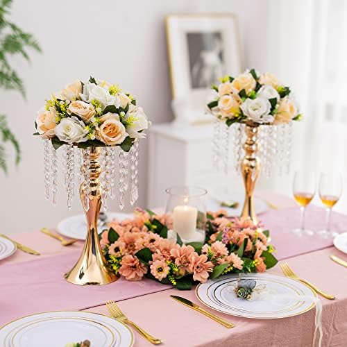 Gold Vase Stand Table: 13.8in Wedding Centerpieces, Set of 10 in Gold, alternate view 4
