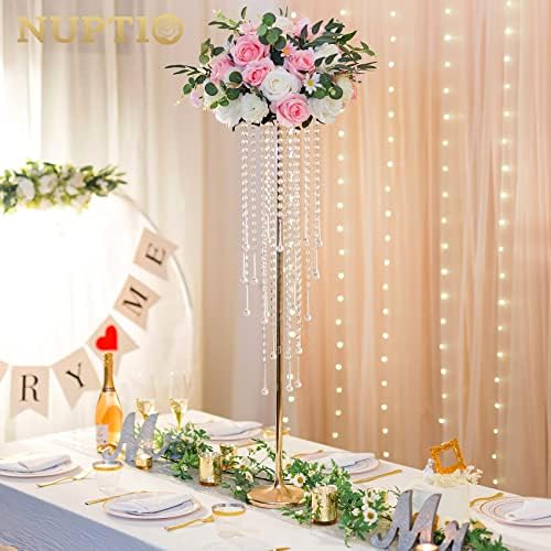 Gold Vases for Centerpieces Wedding - 10 Pcs 39.4in Tall Vase Chandelier Centerpiece for Tables - Flower Stand, alternate