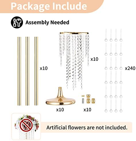 Gold Vases for Centerpieces Wedding - 10 Pcs 39.4in Tall Vase Chandelier Centerpiece for Tables - Flower Stand, alternate