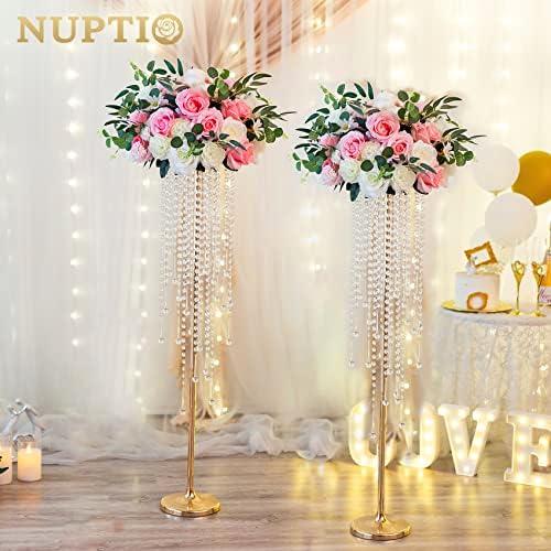 Gold Vases for Centerpieces Wedding - 10 Pcs 39.4in Tall Vase Chandelier Centerpiece for Tables - Flower Stand, alternate