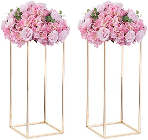 Gold Vases for Centerpieces with Acrylic Panel, 23.6" Tall, 2 Pcs in Gold