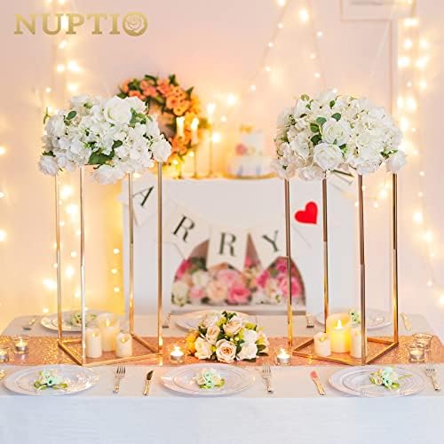 Gold Vases for Centerpieces with Acrylic Panel, 23.6" Tall, 2 Pcs in Gold, alternate view 2