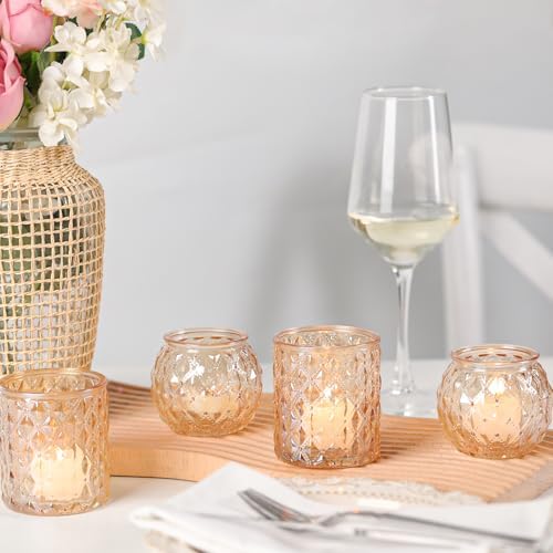 Gold Votive Candle Holders- 10Pcs Glass Tealight Candle Holder in Gold, alternate view 2