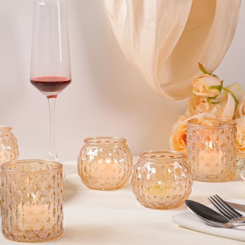 Gold Votive Candle Holders- 10Pcs Glass Tealight Candle Holder in Gold, alternate view 6