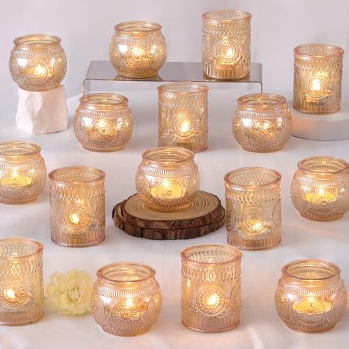 Gold Votive Candle Holders Set of 36 - Glass Candle Holder Bulk for Table Centerpiece, Tea Lights Candle Holders