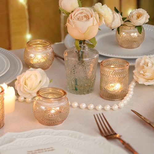 Gold Votive Candle Holders Set of 36 - Glass Candle Holder Bulk for Table Centerpiece, Tea Lights Candle Holders, alternate