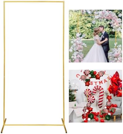 Gold Wedding Arch Backdrop Stand, 6.6FT*3.3FT Square Balloon and Flower Metal Frame for Ceremony, Anniversary