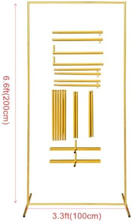 Gold Wedding Arch Backdrop Stand, 6.6FT*3.3FT Square Balloon and Flower Metal Frame for Ceremony, Anniversary, alternate view