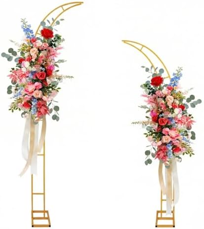 Gold Wedding Flower Arch Stand - 2-Pack Curved Half Arch Backdrop Frames (6.6 ft & 7.9 ft) for Ceremony