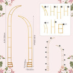 Gold Wedding Flower Arch Stand - 2-Pack Curved Half Arch Backdrop Frames (6.6 ft & 7.9 ft) for Ceremony, alternate view 3
