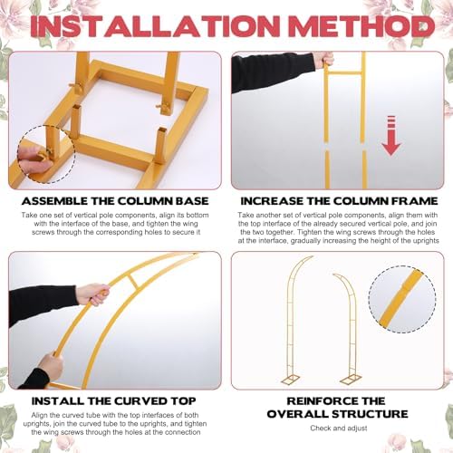 Gold Wedding Flower Arch Stand - 2-Pack Curved Half Arch Backdrop Frames (6.6 ft & 7.9 ft) for Ceremony, alternate view 6