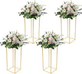 Gold Wedding Flower Stand Pack of 4, 24 Inch Tall Vase Column Stand Flower Holder, Metal Geometric Centerpieces