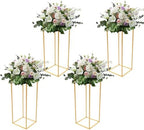 Gold Wedding Flower Stand Pack of 4, 24 Inch Tall Vase Column Stand Flower Holder, Metal Geometric Centerpieces