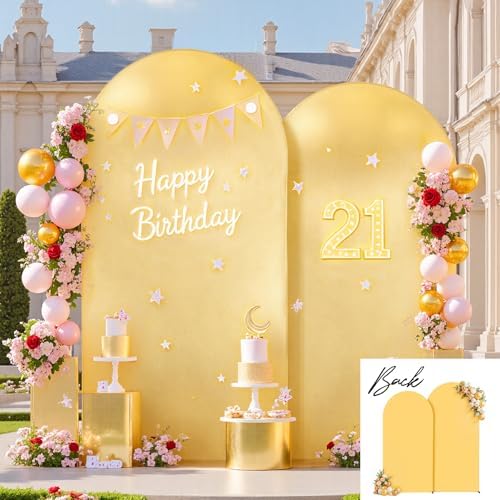 Gold & Yellow Arch Backdrop Cover 7.2FT 6FT Wedding Arch Covers Set of 2 in 6+7.2ft in Gold+Yellow